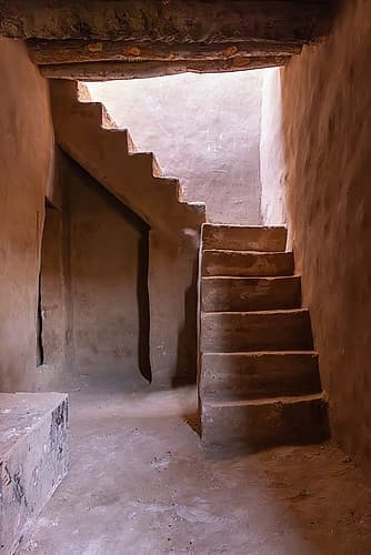 Saudi Arabia, Medina. Stairway in old town Al-Ula. Architecture Print